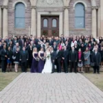 Wedding party in front of church