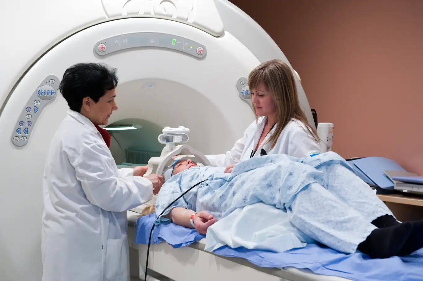 Patient is prepped for MRI